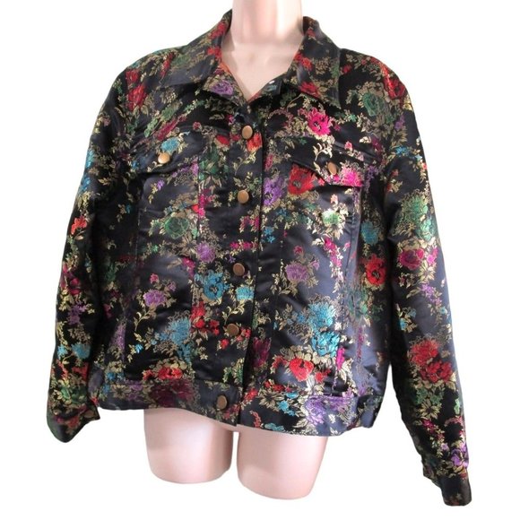 Asian Inspired Jewel Tone Brocade Trucker Style Jacket Spenser Jeremy Lg EUC - Picture 5 of 14